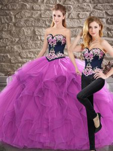 Free and Easy Purple Quince Ball Gowns Sweetheart Sleeveless Sweep Train Lace Up