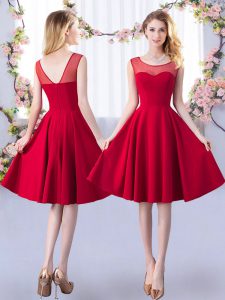 Eye-catching Red Quinceanera Court Dresses Prom and Party and Wedding Party with Ruching Scoop Sleeveless Zipper