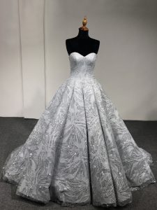 Gorgeous Silver Ball Gowns Sequins Sweet 16 Dresses Lace Up Sleeveless Floor Length