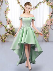 Green Lace Up Court Dresses for Sweet 16 Appliques Sleeveless High Low