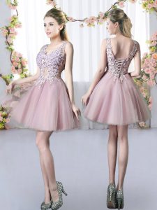 Clearance Sleeveless Tulle Mini Length Lace Up Court Dresses for Sweet 16 in Pink with Appliques