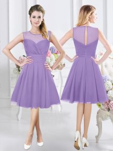 Luxury Knee Length Lavender Court Dresses for Sweet 16 Scoop Sleeveless Zipper