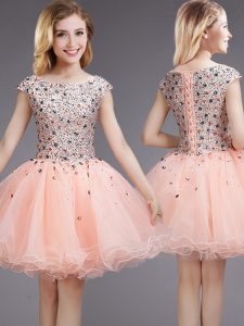 Dynamic Cap Sleeves Beading and Sequins Lace Up Quinceanera Dama Dress