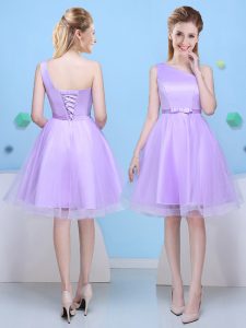Colorful One Shoulder Sleeveless Tulle Quinceanera Court of Honor Dress Bowknot Lace Up