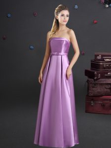 Lilac Empire Strapless Sleeveless Elastic Woven Satin Floor Length Zipper Bowknot Vestidos de Damas