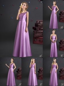 Empire Quinceanera Court of Honor Dress Lilac Square Elastic Woven Satin Sleeveless Floor Length Zipper