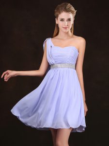 Graceful Sequins Empire Quinceanera Dama Dress Lavender One Shoulder Chiffon Sleeveless Mini Length Zipper