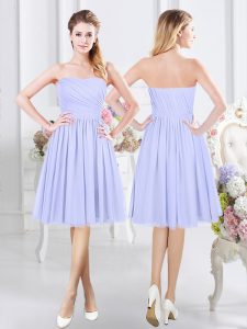 Extravagant Lavender Strapless Side Zipper Ruching Court Dresses for Sweet 16 Sleeveless