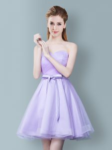 Lavender Zipper Sweetheart Ruching and Bowknot Quinceanera Court Dresses Tulle Sleeveless