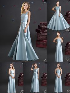 Light Blue Quinceanera Dama Dress Prom and Party and Wedding Party and For with Bowknot Square Sleeveless Zipper