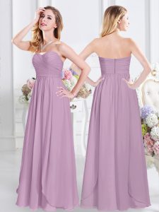 Lavender Empire Ruching Quinceanera Court of Honor Dress Zipper Chiffon Sleeveless Floor Length