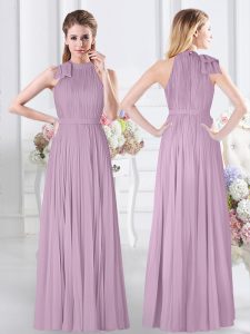 Vintage Lavender Sleeveless Ruching Floor Length Damas Dress