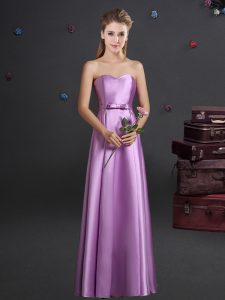 Floor Length Zipper Dama Dress Lilac for Prom and Party and Wedding Party with Bowknot