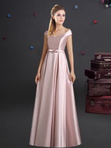 Popular Pink Dama Dress for Quinceanera Prom and Party and Wedding Party and For with Bowknot Off The Shoulder Cap Sleeves Zipper