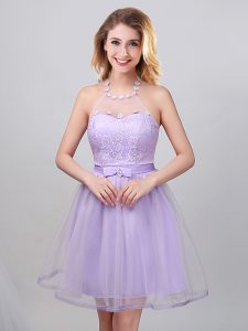 Clearance Halter Top Mini Length A-line Sleeveless Lavender Quinceanera Dama Dress Lace Up