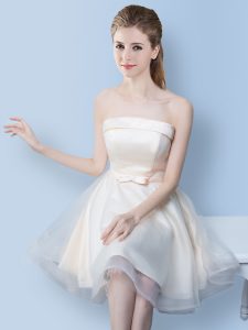Clearance Bowknot Court Dresses for Sweet 16 White Lace Up Sleeveless Knee Length