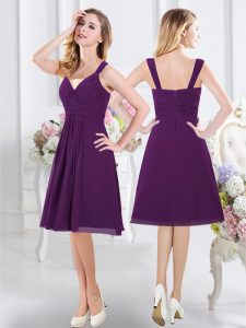 Exceptional Knee Length A-line Sleeveless Purple Dama Dress for Quinceanera Zipper