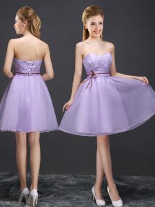 Sleeveless Mini Length Lace Lace Up Quinceanera Court Dresses with Lavender