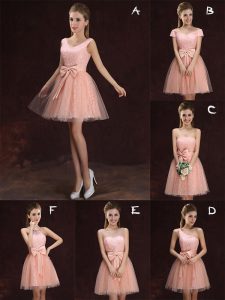 Tulle and Lace Sleeveless Mini Length Damas Dress and Lace and Bowknot