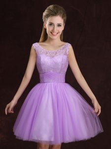 Mini Length Lilac Court Dresses for Sweet 16 Scoop Sleeveless Lace Up