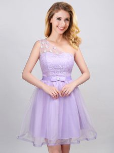 Mini Length Lavender Dama Dress One Shoulder Sleeveless Lace Up