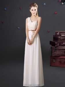 White Lace Up One Shoulder Lace and Appliques and Belt Court Dresses for Sweet 16 Chiffon Sleeveless