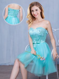 Charming Sleeveless Lace Up Knee Length Lace and Appliques and Bowknot Quinceanera Dama Dress