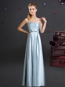 Hot Sale Floor Length Zipper Quinceanera Dama Dress Light Blue for Prom and Party and Wedding Party with Bowknot