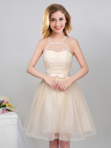 Custom Made Halter Top Sleeveless Lace Up Damas Dress Champagne Tulle