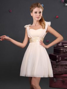 Straps Champagne Zipper Court Dresses for Sweet 16 Ruching and Bowknot Sleeveless Mini Length