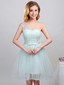 One Shoulder Sleeveless Lace and Appliques and Belt Lace Up Dama Dress