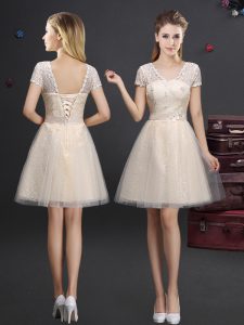 Most Popular Short Sleeves Lace and Appliques and Belt Lace Up Quinceanera Court Dresses