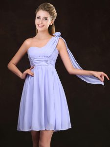 One Shoulder Mini Length Empire Sleeveless Lavender Dama Dress for Quinceanera Zipper