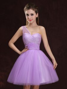Discount Lilac Vestidos de Damas Prom and Party and For with Lace and Ruching One Shoulder Sleeveless Lace Up