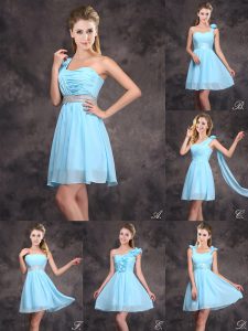 Romantic Baby Blue Zipper Ruffles and Sequins and Ruching and Bowknot and Hand Made Flower Court Dresses for Sweet 16 Chiffon Sleeveless