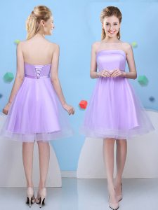 Lavender Sleeveless Knee Length Bowknot Lace Up Quinceanera Court Dresses