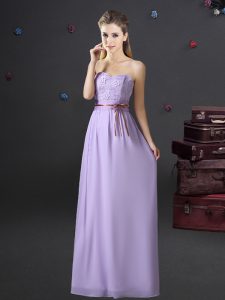 Inexpensive Floor Length Empire Sleeveless Lavender Damas Dress Lace Up