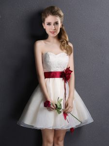 Sleeveless Lace Up Mini Length Lace and Hand Made Flower Quinceanera Dama Dress