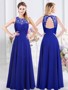 Traditional Scoop Royal Blue Sleeveless Chiffon Backless Court Dresses for Sweet 16 for Prom and Party and Wedding Party