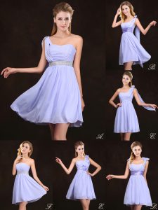 Adorable Lavender Chiffon Zipper Sleeveless Mini Length Court Dresses for Sweet 16 Ruffles and Sequins and Ruching and Bowknot and Hand Made Flower