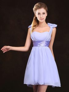 Dramatic Lavender Straps Zipper Ruching and Bowknot Dama Dress Sleeveless