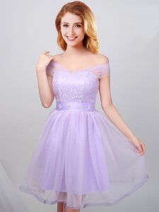 Luxury Off the Shoulder Short Sleeves Lace and Appliques and Belt Lace Up Court Dresses for Sweet 16