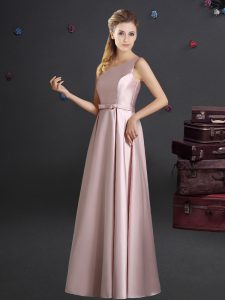 Designer Pink One Shoulder Zipper Bowknot Quinceanera Dama Dress Sleeveless