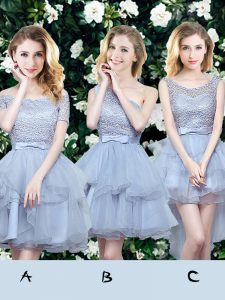 Customized Off the Shoulder Organza Sleeveless Mini Length Dama Dress for Quinceanera and Lace and Ruffles and Belt