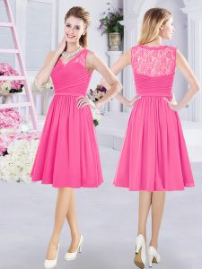 Dramatic Sleeveless Side Zipper Knee Length Lace and Ruching Dama Dress for Quinceanera