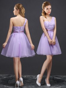 Decent One Shoulder Mini Length A-line Sleeveless Lavender Vestidos de Damas Lace Up