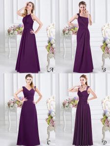 Excellent Halter Top Chiffon Sleeveless Floor Length Vestidos de Damas and Lace and Ruching