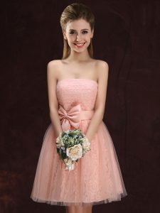 Simple Sleeveless Lace and Bowknot Lace Up Court Dresses for Sweet 16
