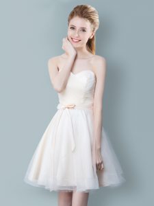 Colorful Sleeveless Knee Length Ruching and Bowknot Zipper Quinceanera Court of Honor Dress with Champagne