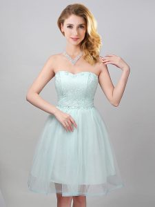 Apple Green A-line Tulle Sweetheart Sleeveless Lace and Appliques Mini Length Lace Up Court Dresses for Sweet 16